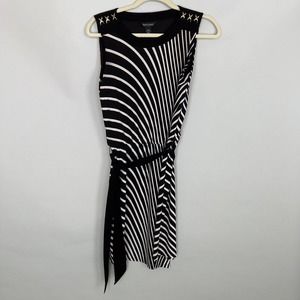 White House Black Market Black, Gold, and White Belted Striped Dress SIZE XXS